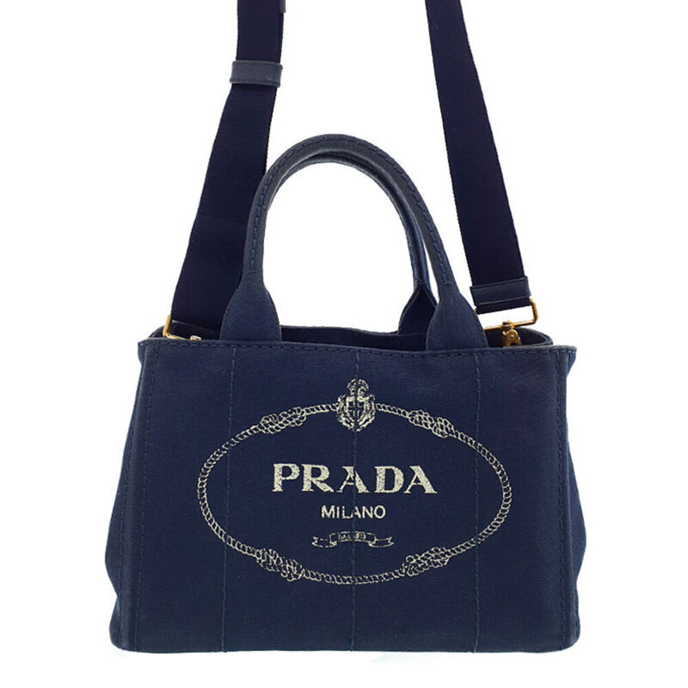 Prada 2way Tote handbag Denim top handles Canapa canvas Blue - Picture 2 of 9